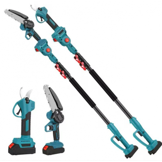 Set Foarfeca de Grădina si Mini Drujba Profesionala - 2 Acumulatori 48V,Lama 16 cm,Brat telescopic 2.13m