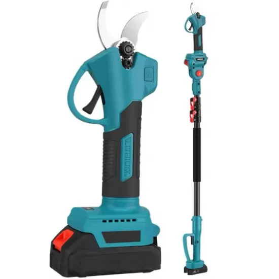 Set Foarfeca de Grădina si Mini Drujba Profesionala - 2 Acumulatori 48V,Lama 16 cm,Brat telescopic 2.13m