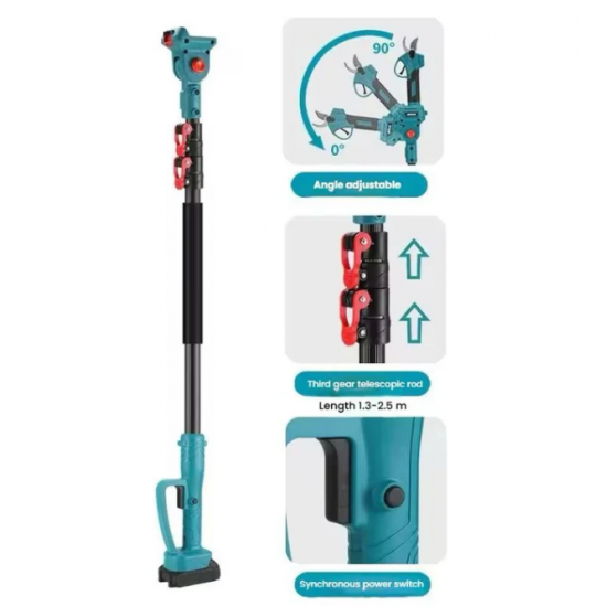 Set Foarfeca de Grădina si Mini Drujba Profesionala - 2 Acumulatori 48V,Lama 16 cm,Brat telescopic 2.13m