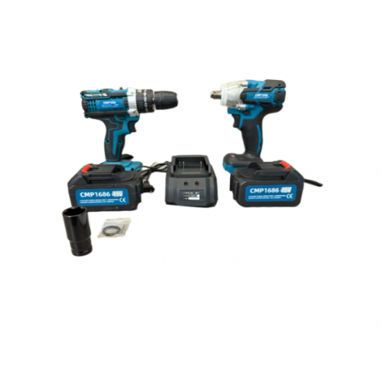 Set Pistol Impact Roti + Bormasina Autofiletanta CMP-1686,  2 Baterii Incluse,48V 8Ah