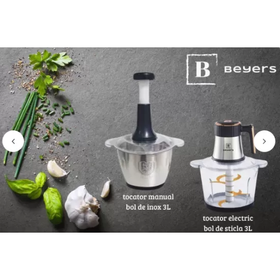 TOCATOR ELECTRIC 1+1(MANUAL) /MOTOR PUTERNIC - 1000 W, 6 LAME ,1 BOL INOX 3L SI 1 BOL DIN STICLA 3L