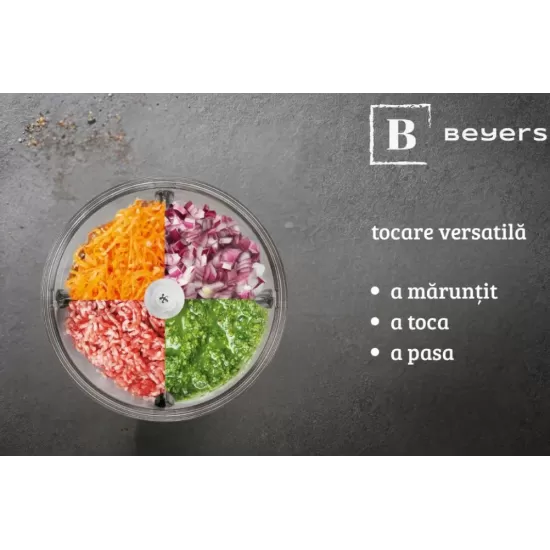 TOCATOR ELECTRIC 1+1(MANUAL) /MOTOR PUTERNIC - 1000 W, 6 LAME ,1 BOL INOX 3L SI 1 BOL DIN STICLA 3L