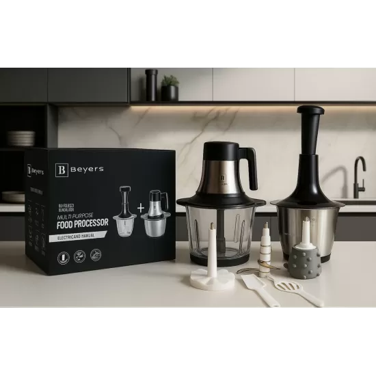 TOCATOR ELECTRIC 1+1(MANUAL) /MOTOR PUTERNIC - 1000 W, 6 LAME ,1 BOL INOX 3L SI 1 BOL DIN STICLA 3L