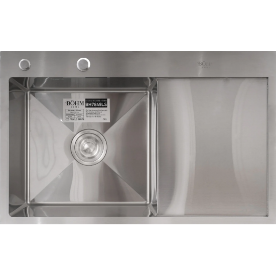 Chiuveta de bucatarie din inox alimentar SUS304 – BOHM BH7849LS SATIN 780 × 490 × 215 mm