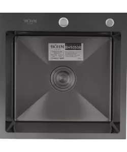 Chiuveta de bucatarie din inox alimentar SUS304 BH5050B BÖHM Nano Black 500X500X215 mm