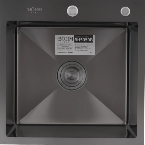 Chiuveta de bucatarie din inox alimentar SUS304 BH5050B BÖHM Nano Black 500X500X215 mm