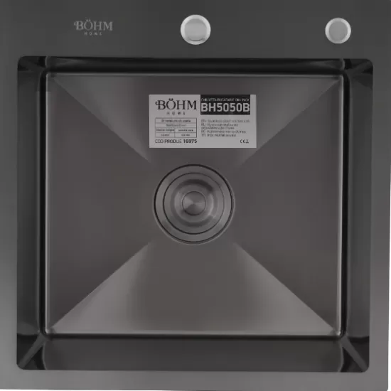 Chiuveta de bucatarie din inox alimentar SUS304 BH5050B BÖHM Nano Black 500X500X215 mm