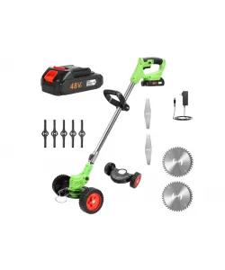 Motocoasa Electrica Motoyama, 1500W cu 2 Acumulatori 48V, Roti Detasabile si 3 Unghiuri de Taiere – Accesorii Incluse, Design Rezistent din ABS si Metal, Verde