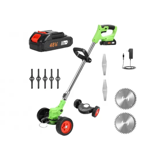 Motocoasa Electrica Motoyama, 1500W cu 2 Acumulatori 48V, Roti Detasabile si 3 Unghiuri de Taiere – Accesorii Incluse, Design Rezistent din ABS si Metal, Verde