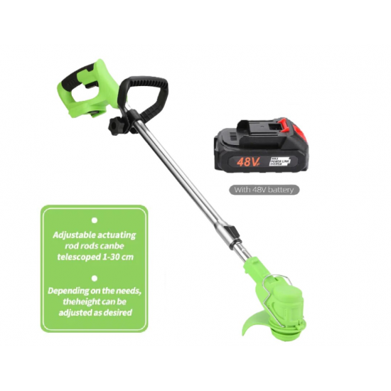 Motocoasa Electrica Motoyama, 1500W cu 2 Acumulatori 48V, Roti Detasabile si 3 Unghiuri de Taiere – Accesorii Incluse, Design Rezistent din ABS si Metal, Verde
