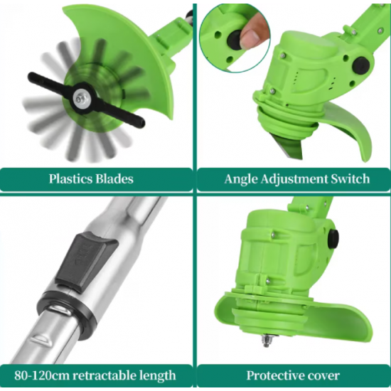 Motocoasa Electrica Motoyama, 1500W cu 2 Acumulatori 48V, Roti Detasabile si 3 Unghiuri de Taiere – Accesorii Incluse, Design Rezistent din ABS si Metal, Verde
