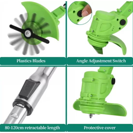 Motocoasa Electrica Motoyama, 1500W cu 2 Acumulatori 48V, Roti Detasabile si 3 Unghiuri de Taiere – Accesorii Incluse, Design Rezistent din ABS si Metal, Verde