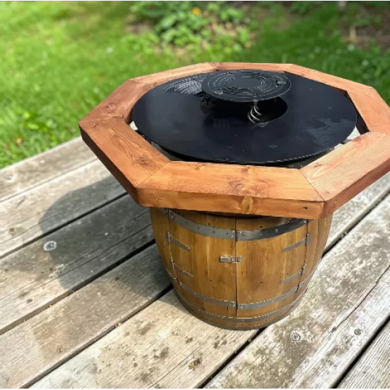 Plita rotunda premium – model rustic cu butoi din salcam