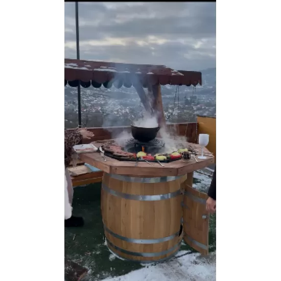 Plita rotunda premium – model rustic cu butoi din salcam