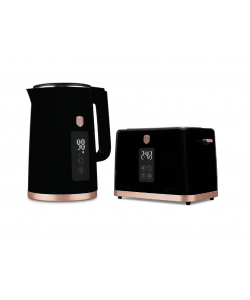 Set fierbator electric si prajitor de paine Berlinger, negru-rose gold, functie de mentinere la cald si 7 niveluri de prajire