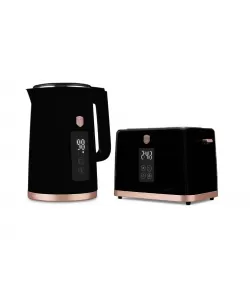 Set fierbator electric si prajitor de paine Berlinger, negru-rose gold, functie de mentinere la cald si 7 niveluri de prajire