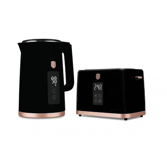 Set fierbator electric si prajitor de paine Berlinger, negru-rose gold, functie de mentinere la cald si 7 niveluri de prajire