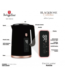 Set fierbator electric si prajitor de paine Berlinger, negru-rose gold, functie de mentinere la cald si 7 niveluri de prajire