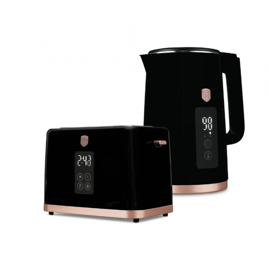 Set fierbator electric si prajitor de paine Berlinger, negru-rose gold, functie de mentinere la cald si 7 niveluri de prajire
