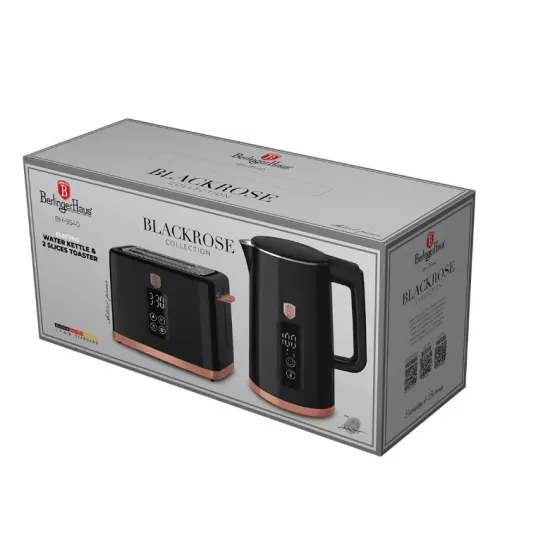 Set fierbator electric si prajitor de paine Berlinger, negru-rose gold, functie de mentinere la cald si 7 niveluri de prajire