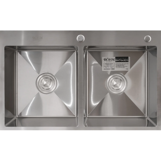 Chiuveta de bucatarie dubla din inox alimentar BH7849DS BÖHM Satin 780x490x215 mm