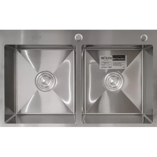 Chiuveta de bucatarie dubla din inox alimentar BH7849DS BÖHM Satin 780x490x215 mm