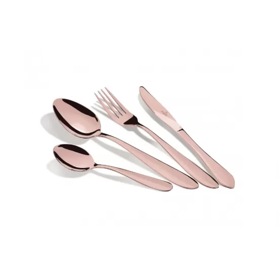 Set tacamuri 4 piese cu husa textila pentru calatorii, finisaj oglinda, rose gold - BH/3083