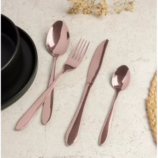 Set tacamuri 4 piese cu husa textila pentru calatorii, finisaj oglinda, rose gold - BH/3083