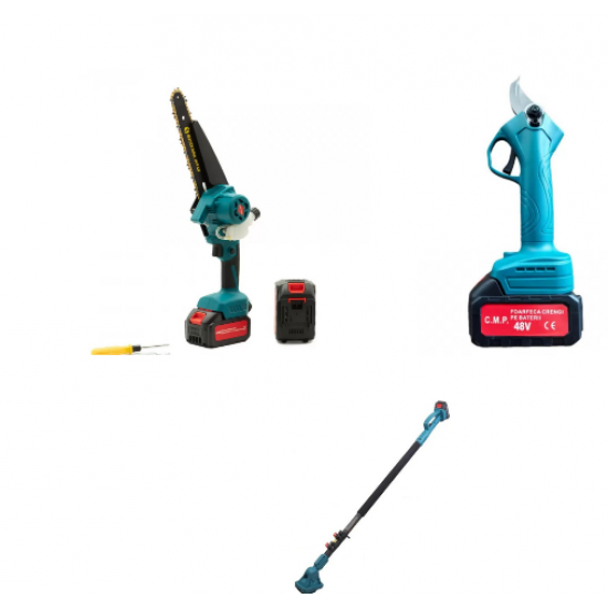 Set foarfeca + mini drujba si tija telescopica Motoyama Japan, 4 acumulatori 48V 8 ah