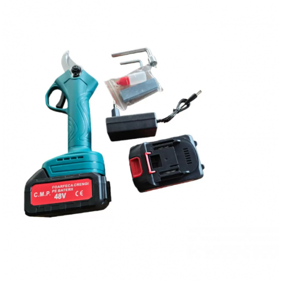 Set foarfeca + mini drujba si tija telescopica Motoyama Japan, 4 acumulatori 48V 8 ah