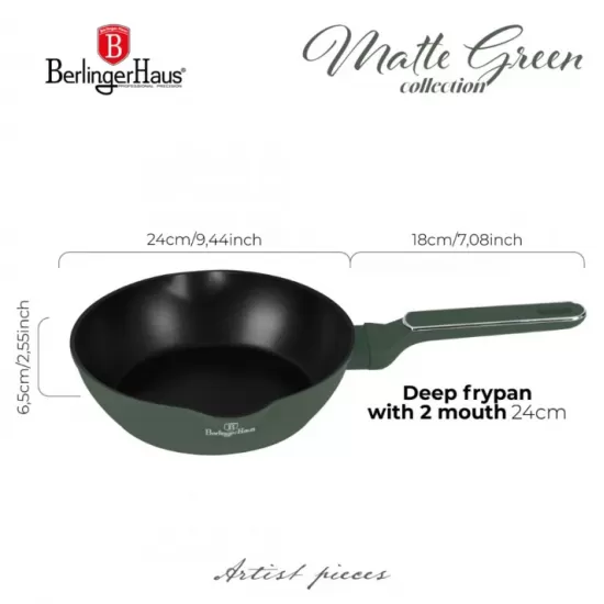 Tigaie adanca BERLINGER HAUS BH 8157, 24cm, aluminiu, verde mat