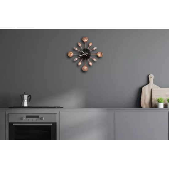Ceas de perete pentru bucatarie, negru-roz auriu - BH/9480