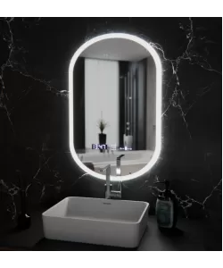Oglinda LED Ovala, 50x80cm, Lucia Senzor Marcello, Sistem Dezaburire, Ceas & Termometru, Dimabila