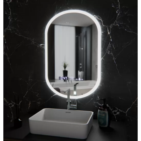 Oglinda LED Ovala, 50x80cm, Lucia Senzor Marcello, Sistem Dezaburire, Ceas & Termometru, Dimabila