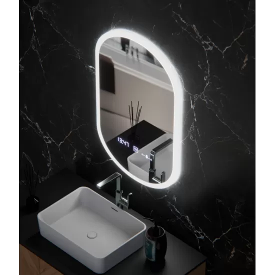 Oglinda LED Ovala, 50x80cm, Lucia Senzor Marcello, Sistem Dezaburire, Ceas & Termometru, Dimabila