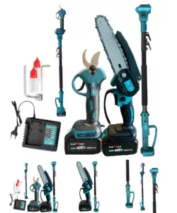 Set Profesional Kraft Royal 3 in 1 Drujba Electrica, Foarfeca pentru Crengi si Tija Telescopica, 2 Acumulatori 36V 8Ah