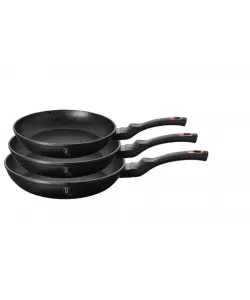Set 3 tigai Black Rose Berlinger Haus BH 6158F, marmorate, antiaderente, negre