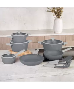 Set oale si tigai cu capace, 15 piese Aspen Berlinger Haus BH 8245, antiaderente, gri, design modern