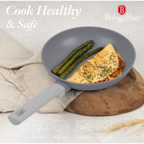 Set oale si tigai cu capace, 15 piese Aspen Berlinger Haus BH 8245, antiaderente, gri, design modern