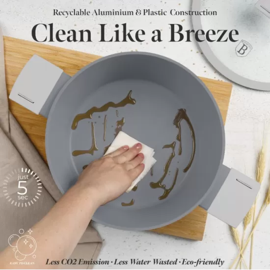 Set oale si tigai cu capace, 15 piese Aspen Berlinger Haus BH 8245, antiaderente, gri, design modern