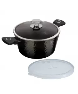 Cratita cu Capac din Sticla – 2.5L, Ø20 cm, Interior Granit, Aluminiu Forjat