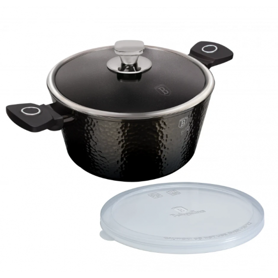 Cratita cu Capac din Sticla – 2.5L, Ø20 cm, Interior Granit, Aluminiu Forjat