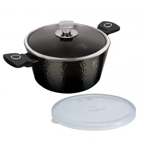 Cratita cu Capac din Sticla – 2.5L, Ø20 cm, Interior Granit, Aluminiu Forjat