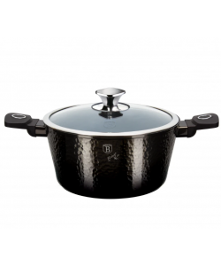 Cratita cu Capac din Sticla – 2.5L, Ø20 cm, Interior Granit, Aluminiu Forjat