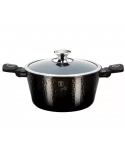 Cratita cu Capac din Sticla – 2.5L, Ø20 cm, Interior Granit, Aluminiu Forjat