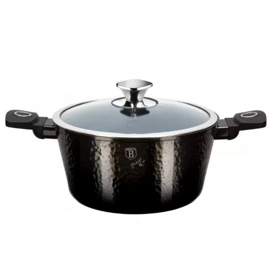 Cratita cu Capac din Sticla – 2.5L, Ø20 cm, Interior Granit, Aluminiu Forjat