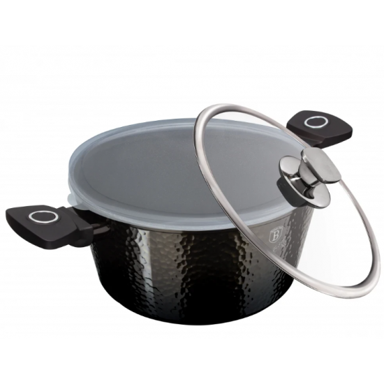 Cratita cu Capac din Sticla – 2.5L, Ø20 cm, Interior Granit, Aluminiu Forjat