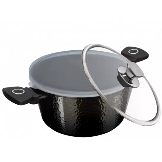 Cratita cu Capac din Sticla – 2.5L, Ø20 cm, Interior Granit, Aluminiu Forjat