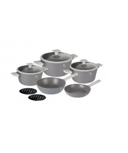 Set vase de gatit 10 piese, Berlinger, aluminiu forjat, antiaderent, gri mat