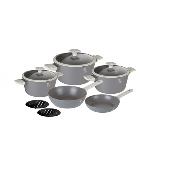 Set vase de gatit 10 piese, Berlinger, aluminiu forjat, antiaderent, gri mat